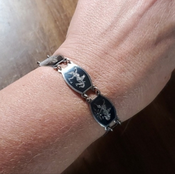 Siam 6.75" Bracelet Sterling Silver 925 Panel Link Thailand Dance Vintage Niello - Picture 12 of 13